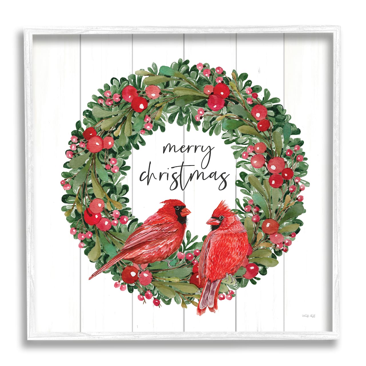 Stupell Industries Merry Christmas Red Cardinal Wreath Framed Giclee Art